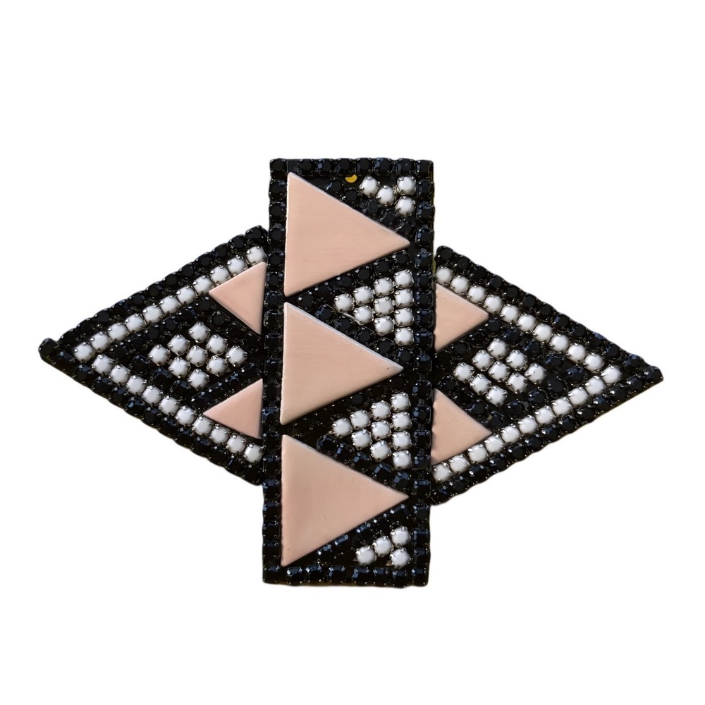 Roxanne Assoulin Geometric Art Deco Statement Brooch Black White‎ Pink Crystal
